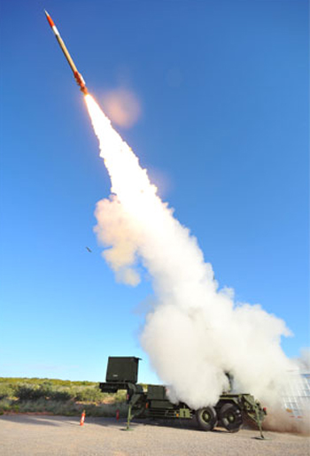 Một tên lửa Patriot PAC-3 trong lần phóng thử thành công năm 2008 tại Nhật Bản. Ảnh: Bộ Quốc phòng Nhật.