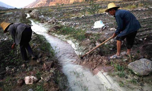 Nông dân dẫn nước từ một con suối bị ô nhiễm vào đồng ruộng của họ tại tỉnh Vân Nam - Trung Quốc
Ảnh: REUTERS